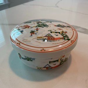Winter Christmas snow scene covered trinket box or candy dish